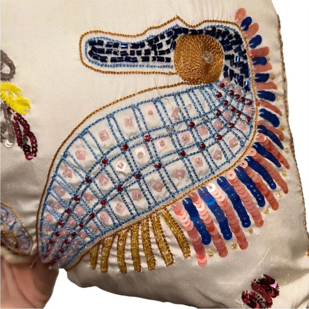 ETRO SILK embroidered beaded sequins Ocean Life pillow cover